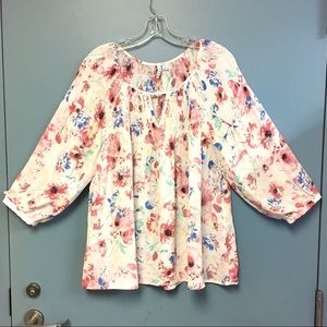 Pleated Keyhole Floral Elle Blouse XL